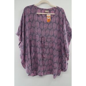 Napua Collection Hawaiian Leaf Print Sheer Kimono Coverup Top NWT